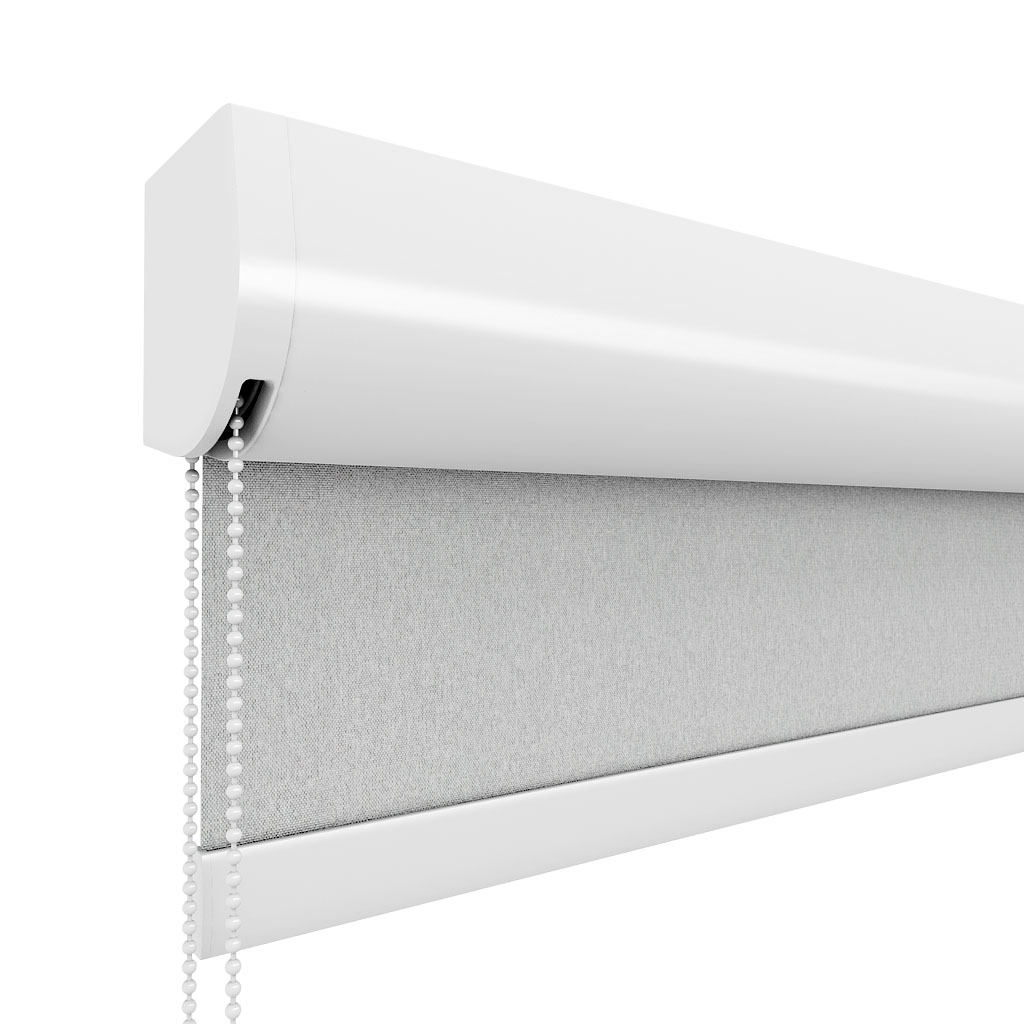 𝗥𝗢𝗨𝗡𝗗 𝗕𝗢𝗫 - Acabamento fechado com design arredondado, conferindo suavidade ao visual e garantindo melhor vedação da luz. Pode ser combinado com guias laterais para bloqueio total. Disponível em branco e anodizado.